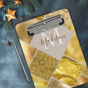 Elegant gold girly geometric squares clipboard