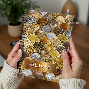 Elegant gold girly mermaid scales planner