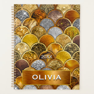 Elegant gold girly mermaid scales planner