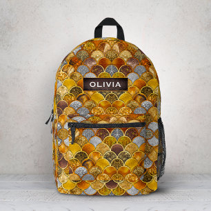 Elegant gold girly mermaid scales printed backpack
