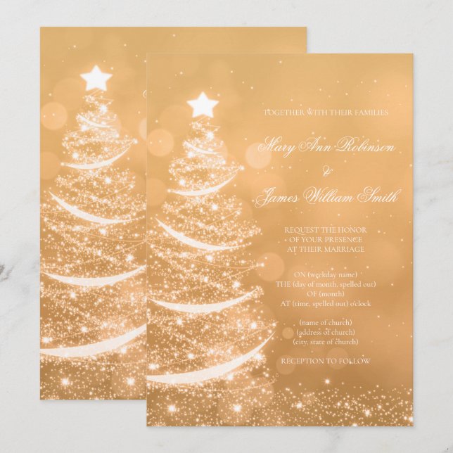 Elegant Gold Glam Christmas Wedding Invitation (Front/Back)