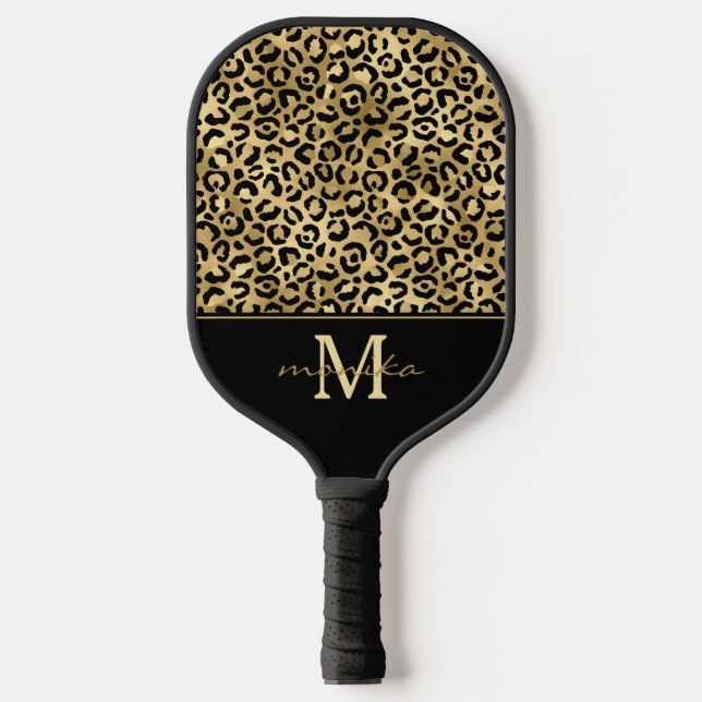Elegant Gold Glam Leopard Personised Pickleball Paddle (Front)