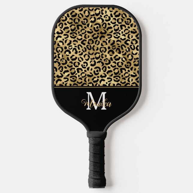 Elegant Gold Glam Leopard Personised Pickleball Paddle (Front)