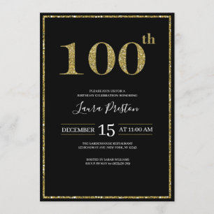 Elegant Gold Glitter 100th Birthday Invitation