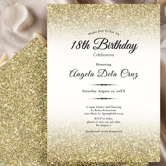 Elegant Gold Glitter 18th Birthday Debut Invitation (Creator Uploaded)