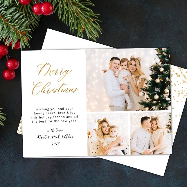 Elegant Gold Glitter 3 Multi Photo Christmas Holiday Card (Creator Uploaded)