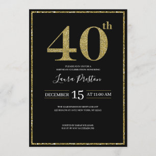 Elegant Gold Glitter 40th Birthday Invitation