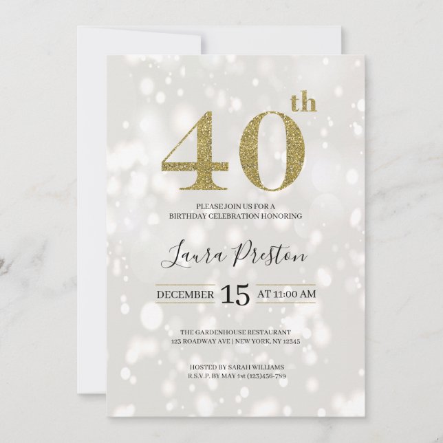 Elegant Gold Glitter 40th Birthday Invitation (Front)