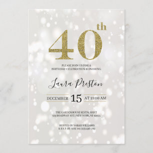 Elegant Gold Glitter 40th Birthday Invitation