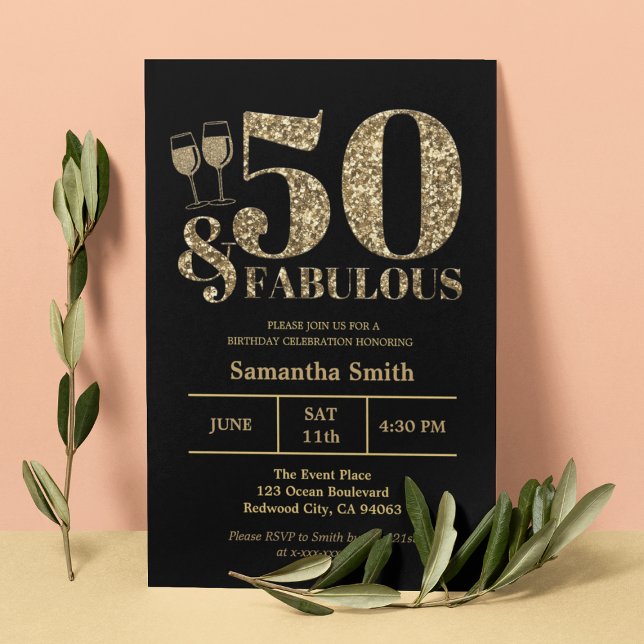 Elegant Gold Glitter 50 And Fabulous 50th Birthday Invitation (Elegant Gold Glitter 50 And Fabulous 50th Birthday Invitation
)