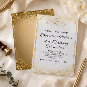 Elegant Gold Glitter 50th Birthday Celebration Invitation