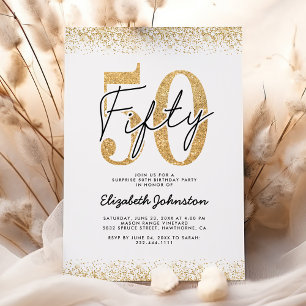 Elegant Gold Glitter 50th Birthday Invitation