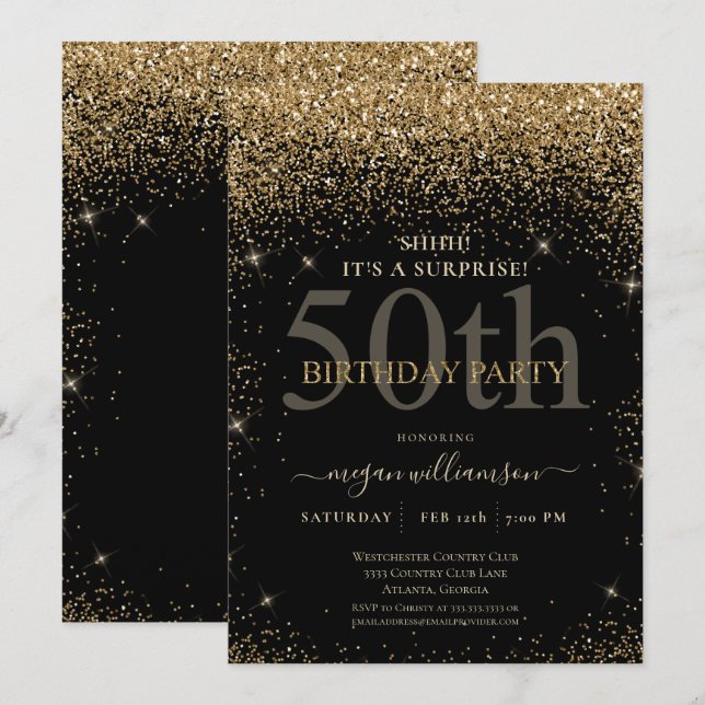 Elegant Gold Glitter 50th Birthday Party Invitation (Front/Back)