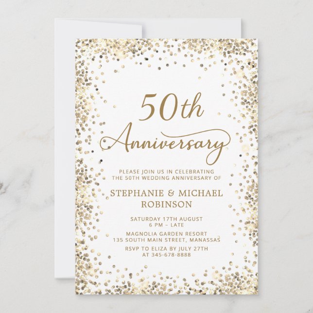 Elegant Gold Glitter 50th Wedding Anniversary Invitation (Front)