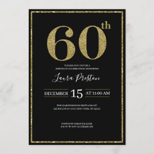 Elegant Gold Glitter 60th Birthday Invitation