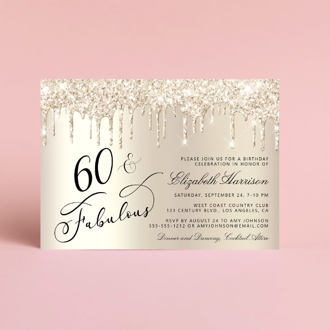 Elegant Gold Glitter 60th Birthday Party Invitation (Choose the convenient digital version to effortlessly share via email and social media)