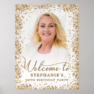 Elegant Gold Glitter 60th Birthday Photo Welcome  Poster