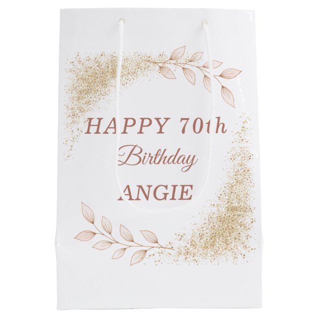 Elegant Gold Glitter 70th Birthday Medium Gift Bag (Back)