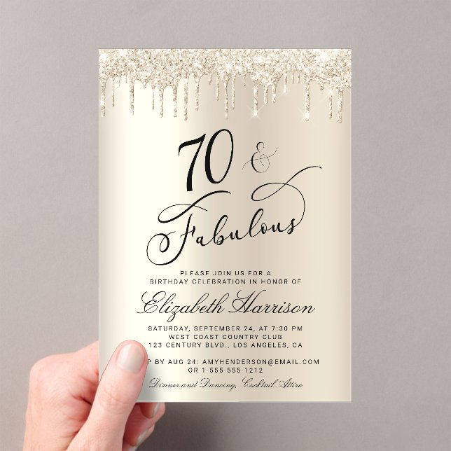 Elegant Gold Glitter 70th Birthday Party Acrylic Invitations (Insitu (Handheld))