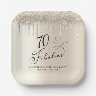 Elegant Gold Glitter 70th Birthday Party Paper Plate