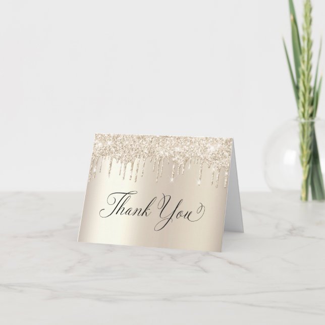 Elegant Gold Glitter 70th Birthday Party Thank You Card (Front)