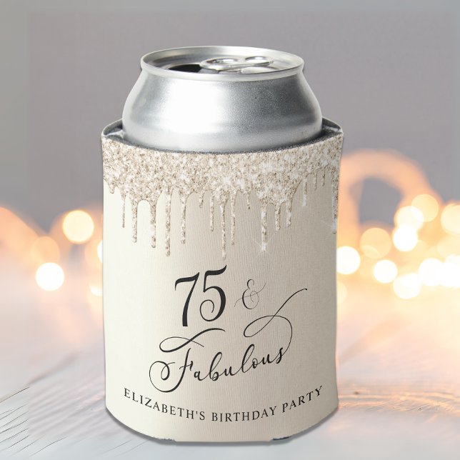 Elegant Gold Glitter 75th Birthday Party Can Cooler (Creator Uploaded)