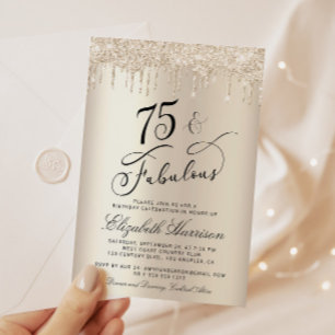 Elegant Gold Glitter 75th Birthday Party Invitation