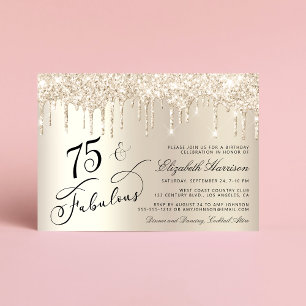 Elegant Gold Glitter 75th Birthday Party Invitation