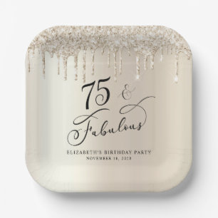 Elegant Gold Glitter 75th Birthday Party Paper Plate