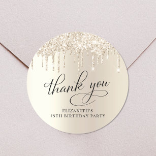 Elegant Gold Glitter 75th Birthday Party Thank You Classic Round Sticker