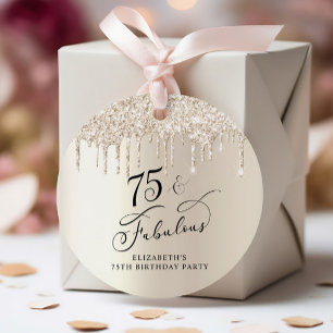 Elegant Gold Glitter 75th Birthday Party Thank You Favour Tags