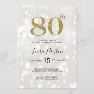 Elegant Gold Glitter 80th Birthday Invitation