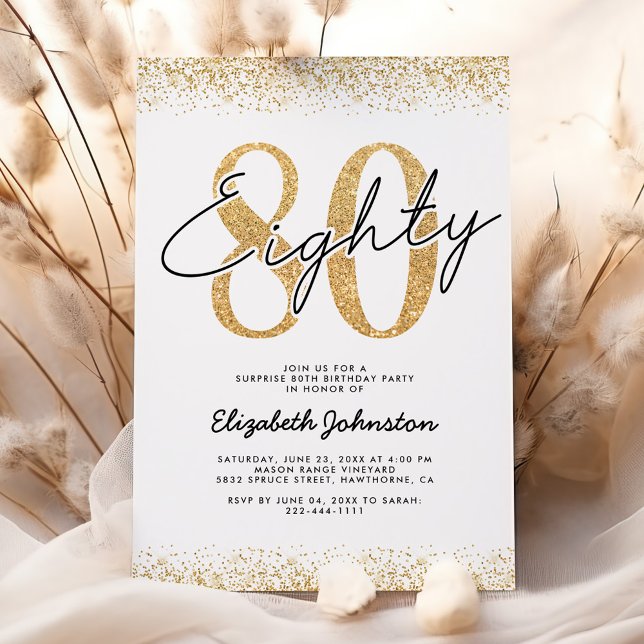 Elegant Gold Glitter 80th Birthday Invitation (Creator Uploaded)
