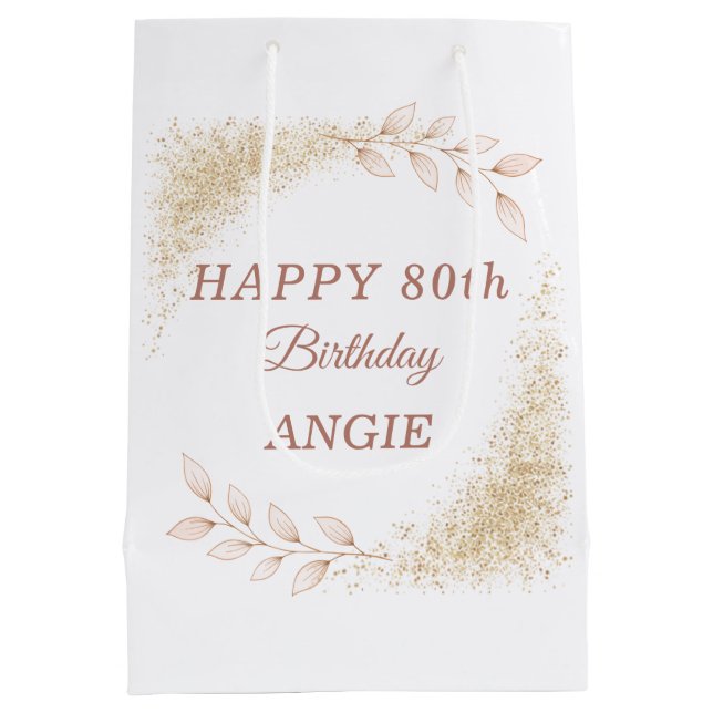 Elegant Gold Glitter 80th Birthday Medium Gift Bag (Back)