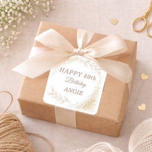 Elegant Gold Glitter 80th Birthday Square Sticker