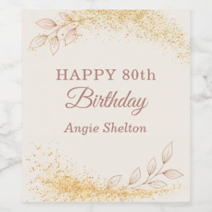 Elegant Gold Glitter 80th Birthday Wine Label