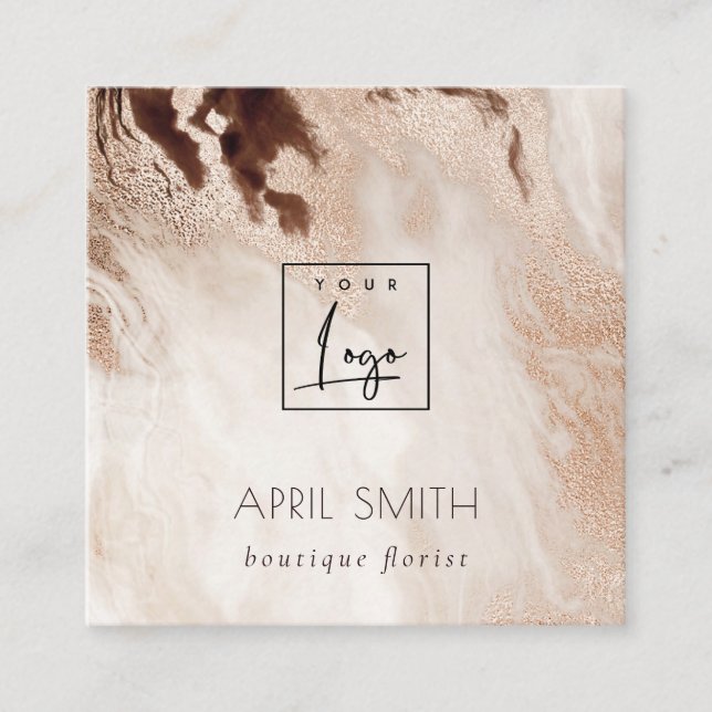 Elegant Gold Glitter Agate Marble QR Code Logo Square Business Card (Front)