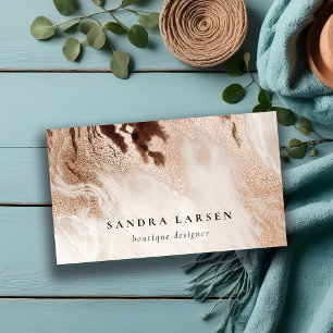 Elegant Gold Glitter Agate Marble Texture Beige Business Card