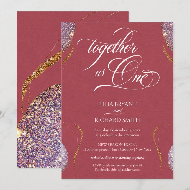 Elegant Gold Glitter Amethyst Modern Red Invitatio Invitation (Front/Back)