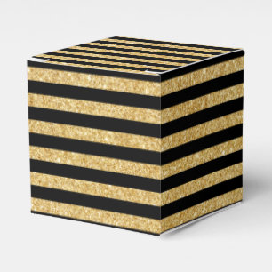 Elegant Gold Glitter and Black Stripe Pattern Favour Box