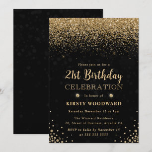 Elegant Gold Glitter and Diamonds 21st Birthday Invitation