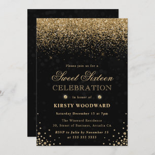 Elegant Gold Glitter and Diamonds Sweet Sixteen Invitation