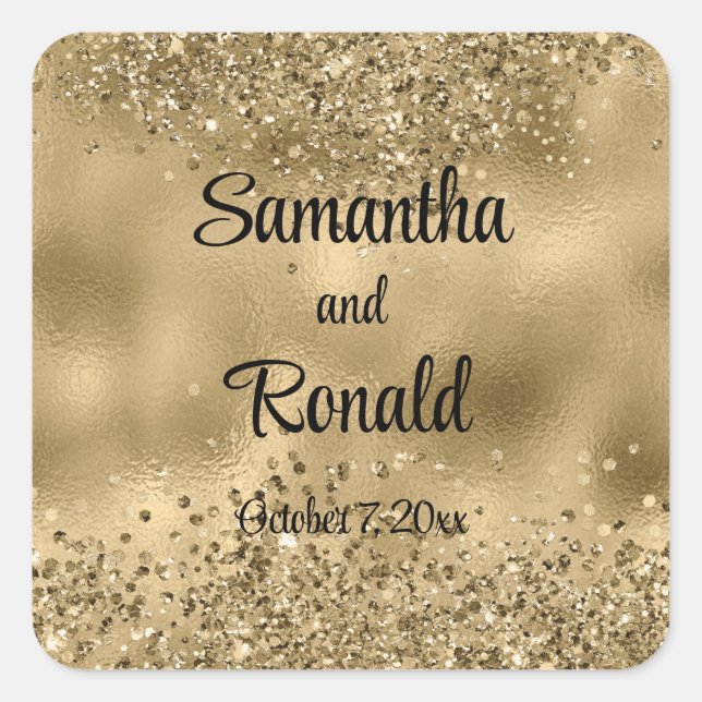 Elegant Gold Glitter and Foil Wedding  Square Sticker (Front)