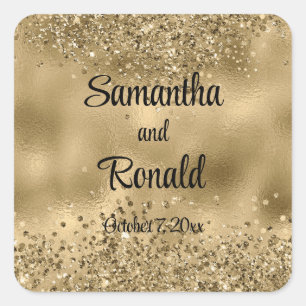 Elegant Gold Glitter and Foil Wedding  Square Sticker