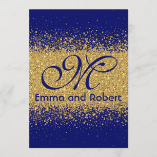 Elegant Gold glitter and Royal Blue Invitation
