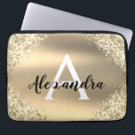 Elegant Gold Glitter and Sparkle Monogram Laptop Sleeve<br><div class="desc">Gold Faux Glitter and Sparkle Metallic Foil Elegant Monogram Case. This case can be customised to include your initial and first name.</div>
