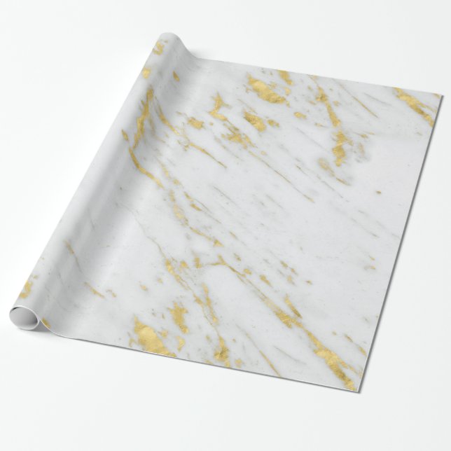 Elegant Gold Glitter And White Marble Wrapping Paper (Unrolled)