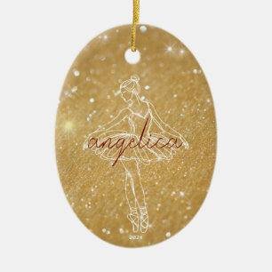 Elegant Gold Glitter Ballerina Dancer Ceramic Tree Decoration