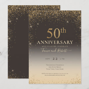 Elegant Gold Glitter Balloon 50th Anniversary Invitation