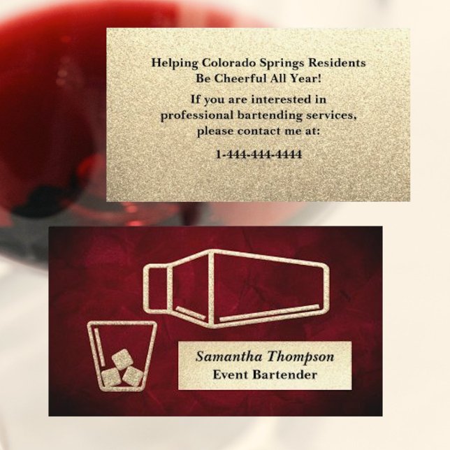 Elegant Gold Glitter Bartender Event Business Card (Creator Uploaded)